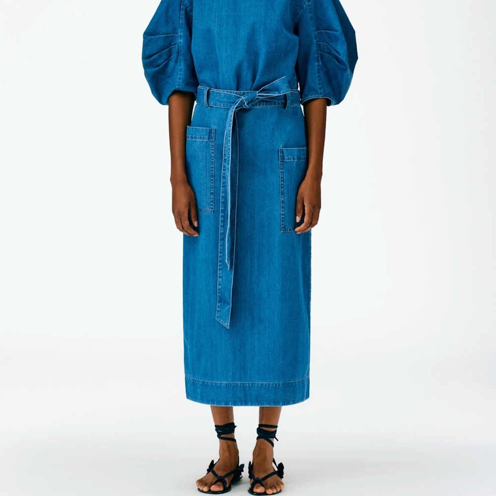 Tibi Summer Denim Lean Back Wrap Skirt - Size 10
